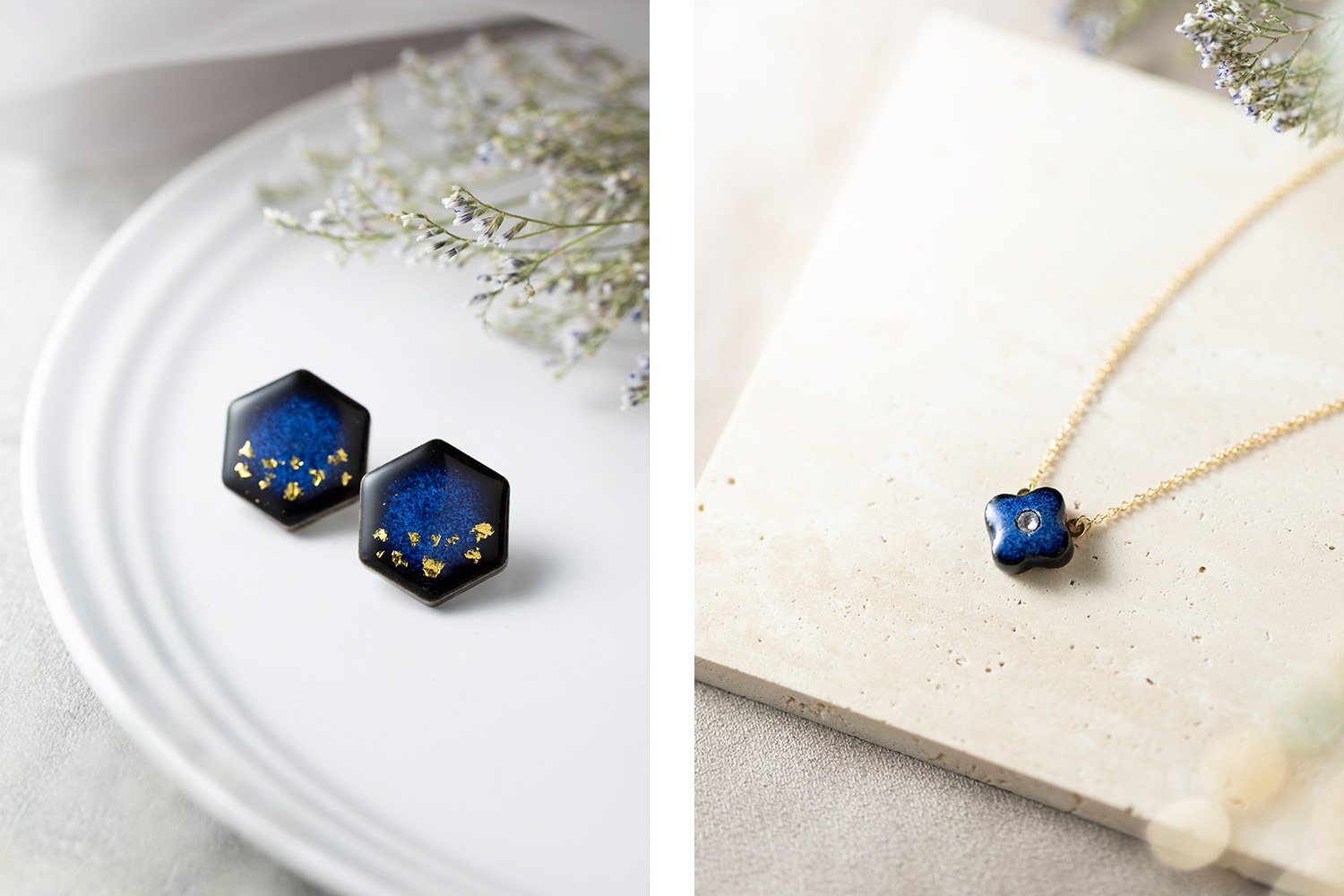 美濃焼陶器 星屑のピアス・「tou」 小花 クリスタル ネックレスセット